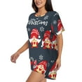 thumbnail image 2 of Bixox Women's Three Cute Christmas Gnomes Printed Pajama Set 2 Piece Lounge Set Top and Shorts Soft Pajamas, Shorts with Pockets, 2 of 7