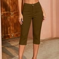 thumbnail image 4 of ZKunhua Women's High Waisted Slim Fit Capri Pants Button Casual Everyday Stretch Solid Color Classic Cropped Dress Pants (Brown,L), 4 of 6