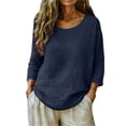 thumbnail image 2 of Gamivast Linen Shirts for Women Plus Size Scoop Neck Oversized Slouchy Fit Tops Soft Lightweight Breathable Basic 3/4 Sleeve Tees Lounge Weekend Fall Everyday Casual outfits, 2 of 5