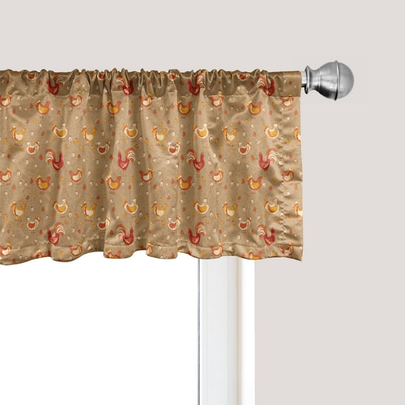 Ambesonne Hen and Chicks Window Valance, Farm Family Animals, 54" X 18", Camel Vermilion
