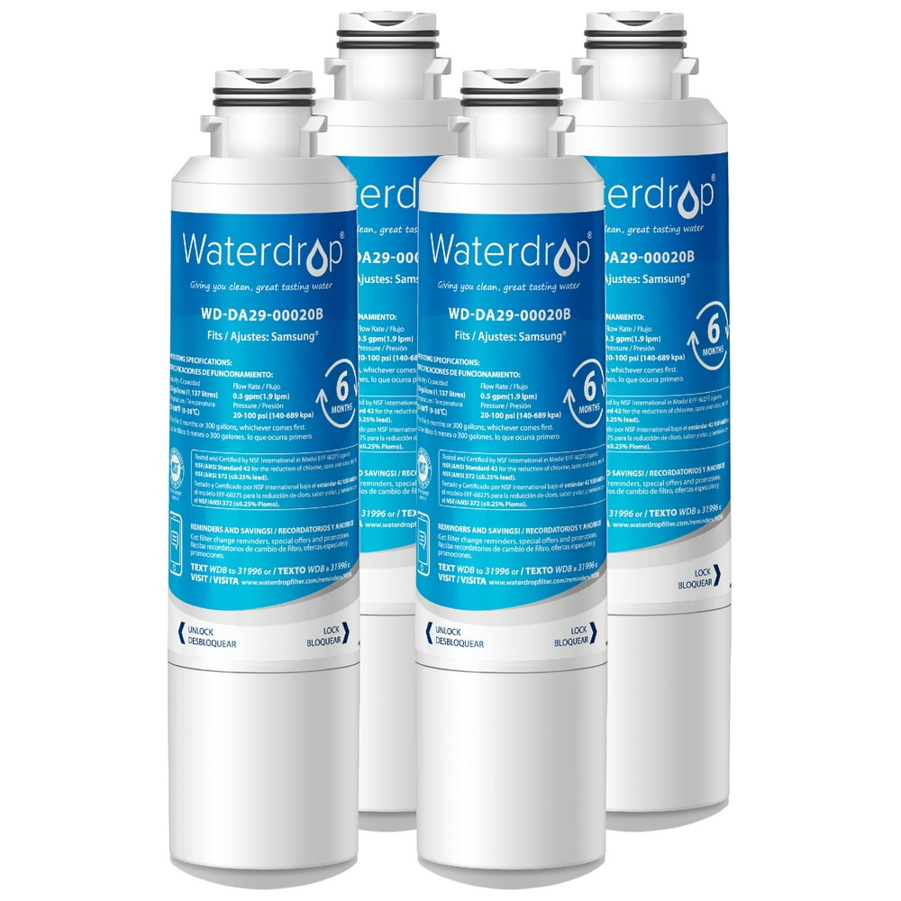 4 Pack Waterdrop Brand DA29-00020B Refrigerator Water Filter Compatible ...