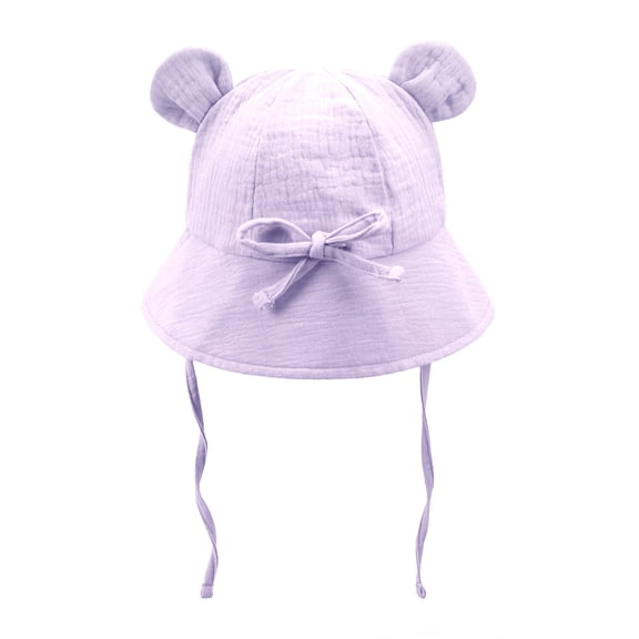 CHUMUD Toddler Sun Hat, Baby Bucket Hat with Bear Ears, Cotton Muslin Breathable Hat with Chin Strap for Girls Boys 1-3 Years Old