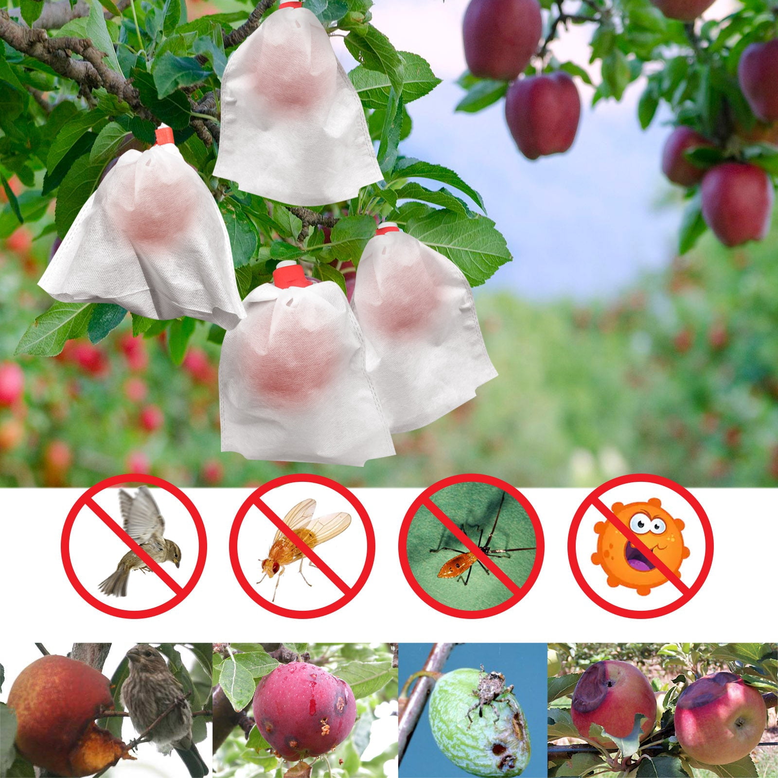 SUNRISEUMBRELLA 100pcs Garden Plant Fruit Protect Drawstring non-wove Bag Anti Insect Bird Netti