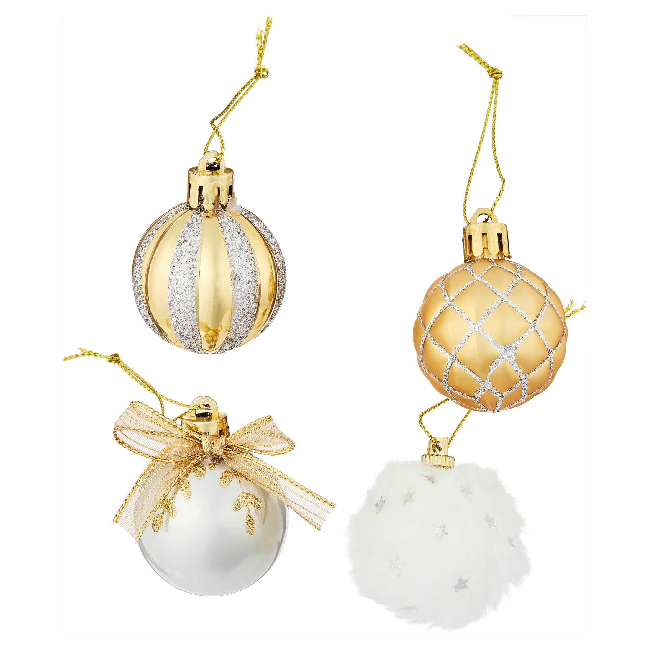 12-Count Gold/Silver/White Ball Mini Christmas Ornaments, 1.8", by Holiday Time