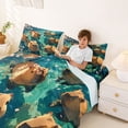 thumbnail image 3 of Erosebridal Cartoon Capybara Full Size Sheets for Kid, Blossoms Flower Bed Sheets, Green, 4-Piece, 3 of 5
