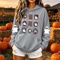thumbnail image 2 of Nmnitkp Women's Halloween Hoodie Sweatshirt Vintage Frame Ghost Grid Print Oversized Long Sleeve Pullover with Kangaroo Pocket Fall Spooky Tops for Party Daily Wear Gray,XL, 2 of 5
