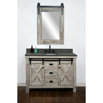 InFurniture WK8548-W-MG TOP 48 in. Rustic Solid Fir Barn Door Style Single Sink Vanity in White Wash with Rustic Style Polished Textured Surface Granite Top in Matte Grey - No Faucet - 49 x 34.6 x 22