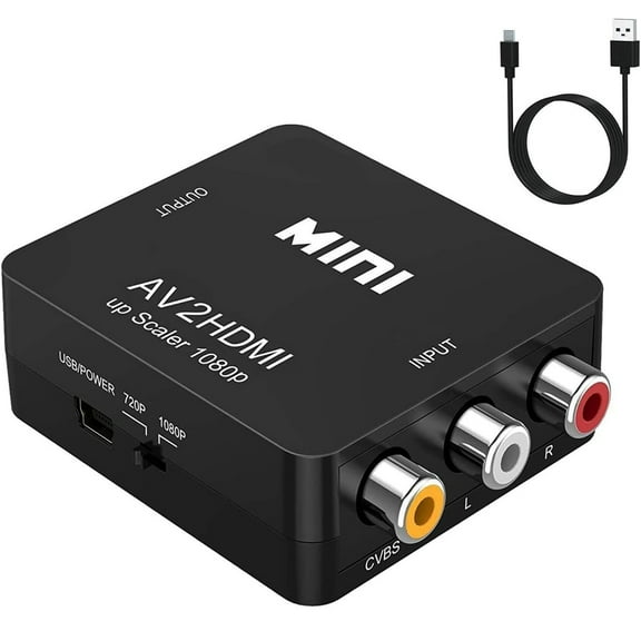 AV to HDMI Converter, RCA to HDMI Converter, 1080P Mini RCA Composite CVBS Audio Video Converter Supports PAL/NTSC Compatible with PC/Laptop/Xbox /PS4 /TV/STB/VHS/VCR/Blue-Ray