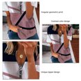 thumbnail image 5 of Jersey de manga corta para mujer, Tops de verano, moda informal, holgado, con estampado de Color en contraste, cremallera, blusa de manga corta para mujer, rojo vino L, 5 of 5