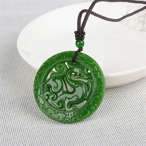 Green Jade Pendant Medal Dragon Hollow Carving Jade Pendant Medal