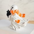thumbnail image 6 of FEOLGEHLY Indoor Halloween Decoration Statue, Ceramic White Ghost Figurines, Spooky Ghost Ornament, Friendly Ghost Holding Pumpkin, Spooky Resin Halloween Ghost Ornaments for Kitchen Living Room Bar, 6 of 6
