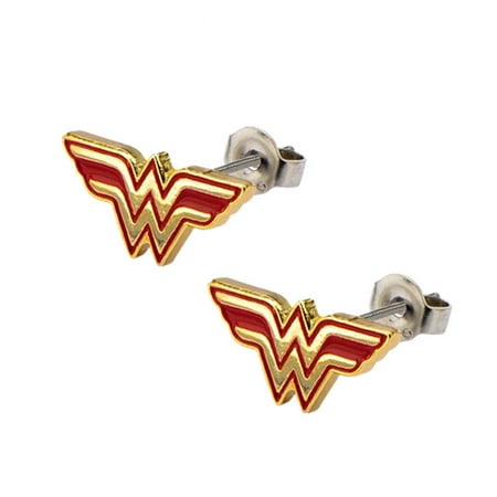 Post Earrings DC Wonder Woman Red & Gold Logo In Gift Box by Superheroes