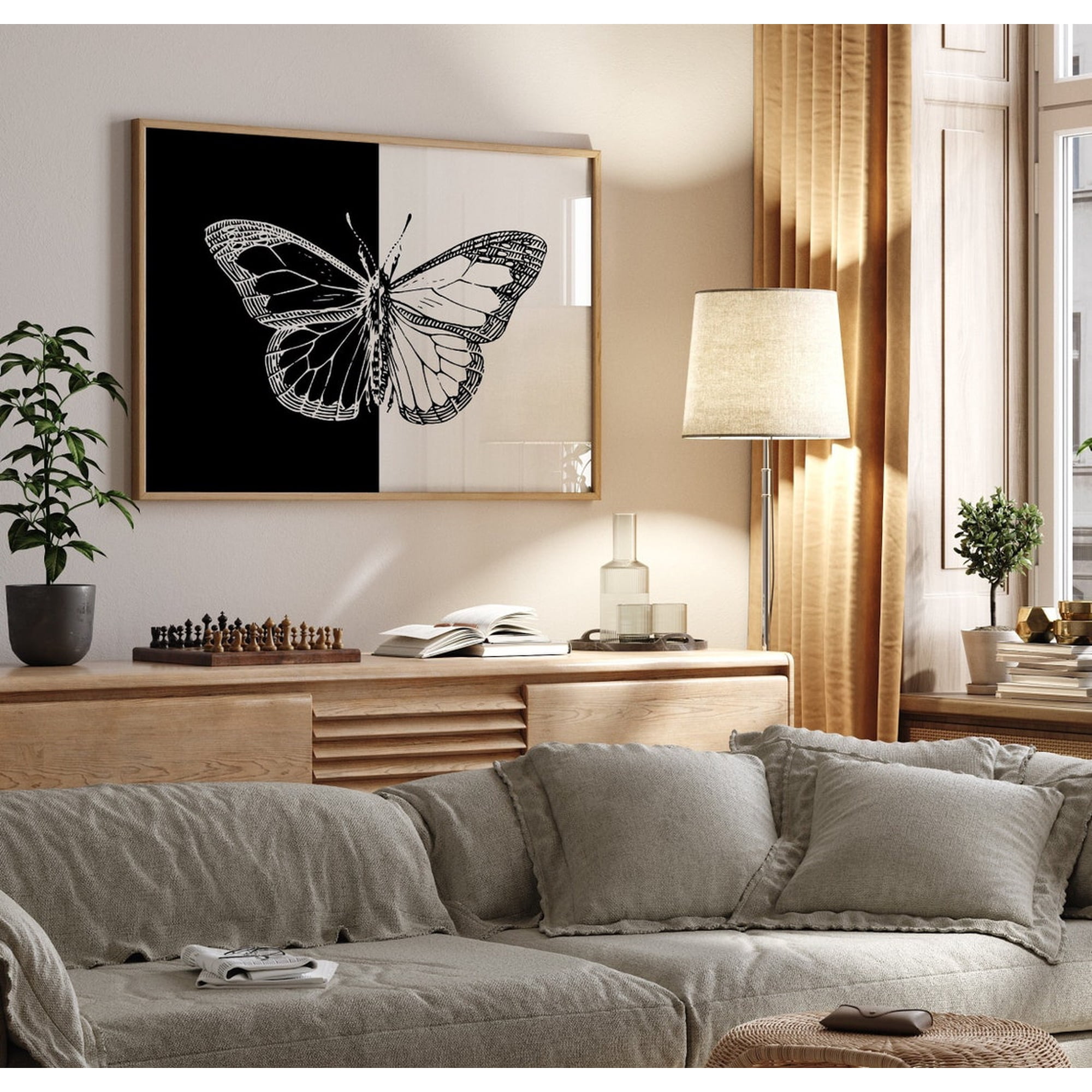 Black And White Butterfly Wall Art Print Minimalist Home Decor