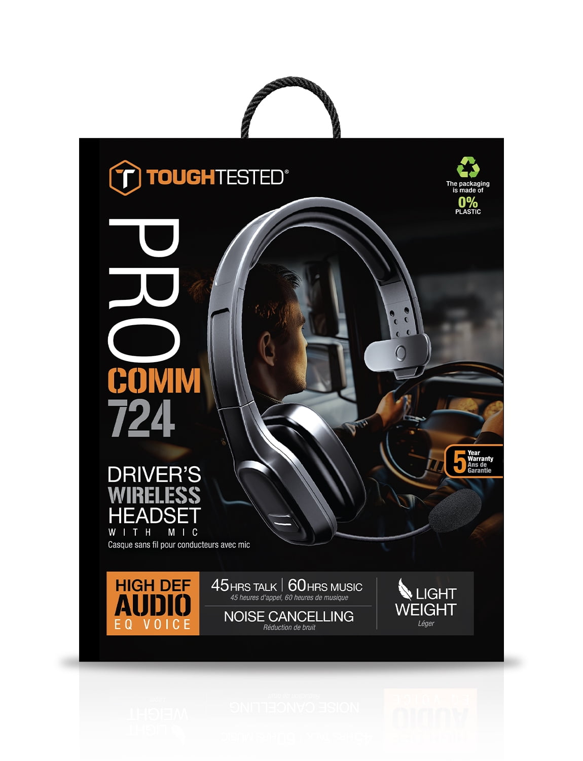 ToughTested PROCOMM 724 Wireless Bluetooth Headset with Microphone, Noise-Reducing Mic, HD Audio, Lightweight Design, Up to 45 Hours Talk Time, 5-Year Warranty