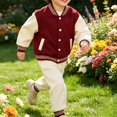 thumbnail image 6 of Toddler Boys Girls Varsity Jacket Stand Collar Bomber Coat Baseball Sweatshirt Colorblock Drop Shoulder Outerwear Pockets, 6 of 9