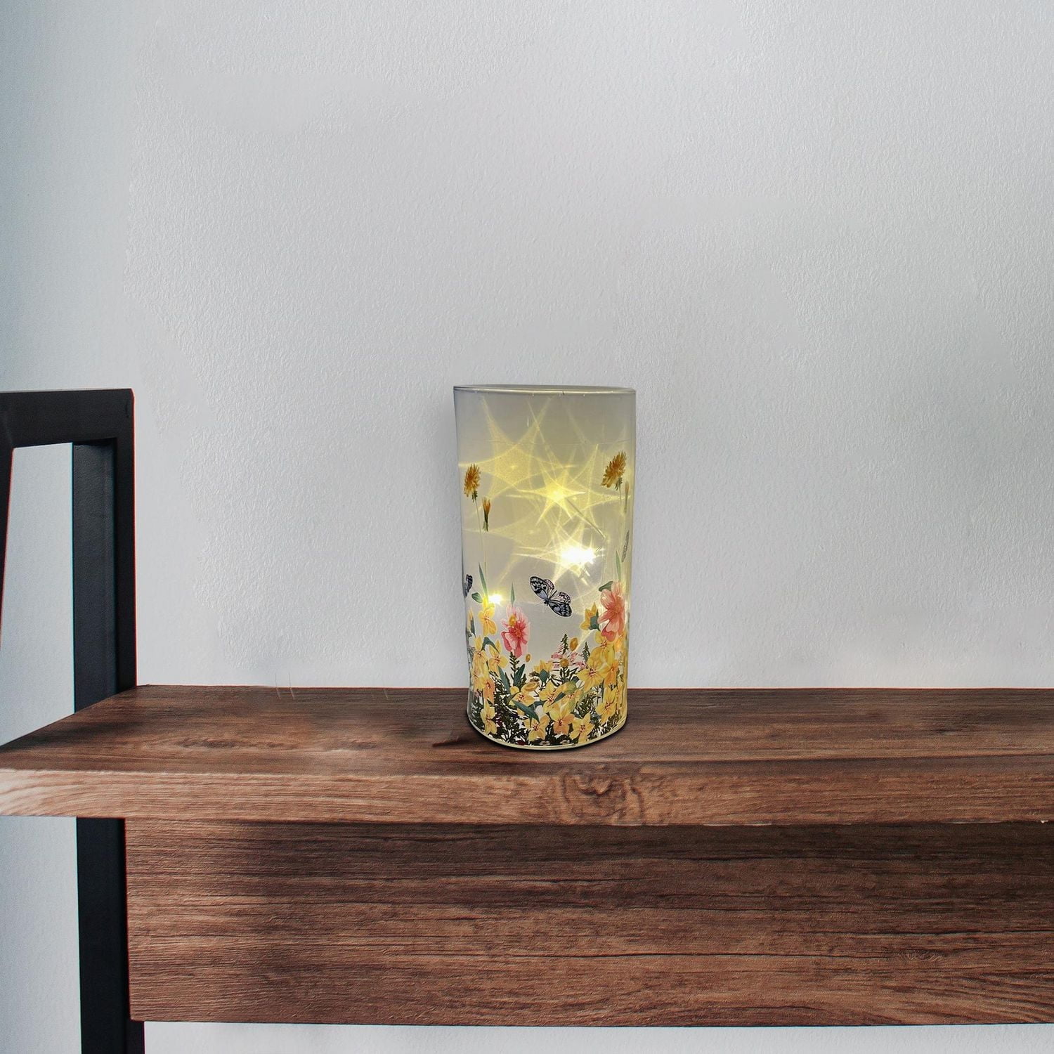 IH Casa Decor Cylinder Led Peinted Glass Decor Garden Floral 6.75"