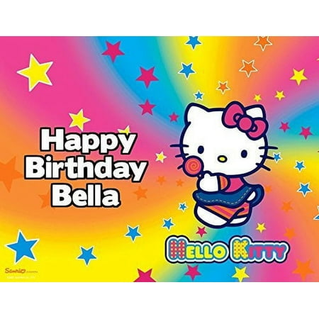 Hello Kitty Sanrio Rainbow Image Photo Cake Topper Sheet Personalized Custom Customized Birthday Party - 1/4 Sheet - 77618