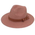 thumbnail image 4 of Women's Straw Panama Hat, UPF 50+ Wide Brim Foldable Summer Sun Hat, Lightweight Breathable Beach Travel Cap with Denim Rope for Wedding Party Daily Wear Pink, 4 of 5
