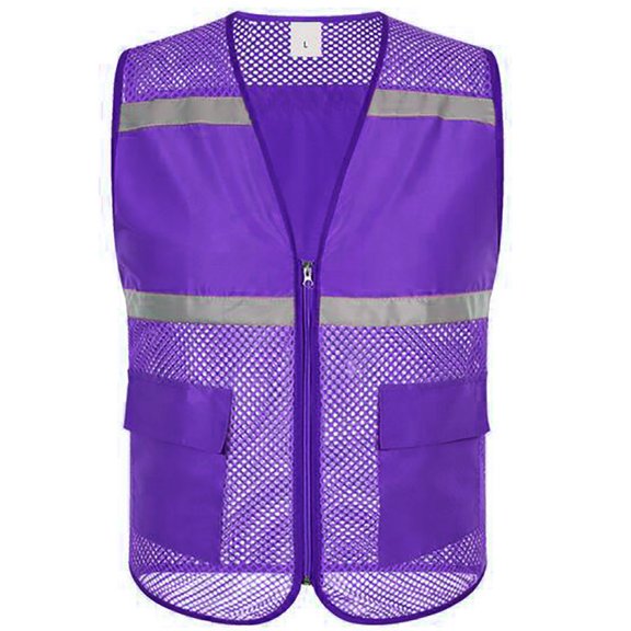 TOPTIE Unisex US Big Mesh Volunteer Vest Zipper Front Safety Vest-Purple-XL