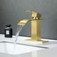 thumbnail image 3 of Grifo de baño con caño en cascada dorado, grifo para lavabo de baño con un solo orificio, grifo mezclador para lavabo con placa de cubierta, 3 of 5