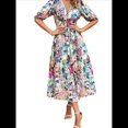 thumbnail image 3 of Vestidos de Verano para Mujer 2025, Informales, con Mangas Abullonadas, Cuello en V, Florales, Estilo Bohemio, Vestido . Verde M, 3 of 10