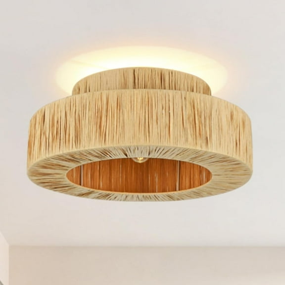 Maxax 18" Boho Ceiling Light， Farmhouse Woven Flush Mount Lighting Fixture for Entryway, Hallway, Living Room, Kids' Room