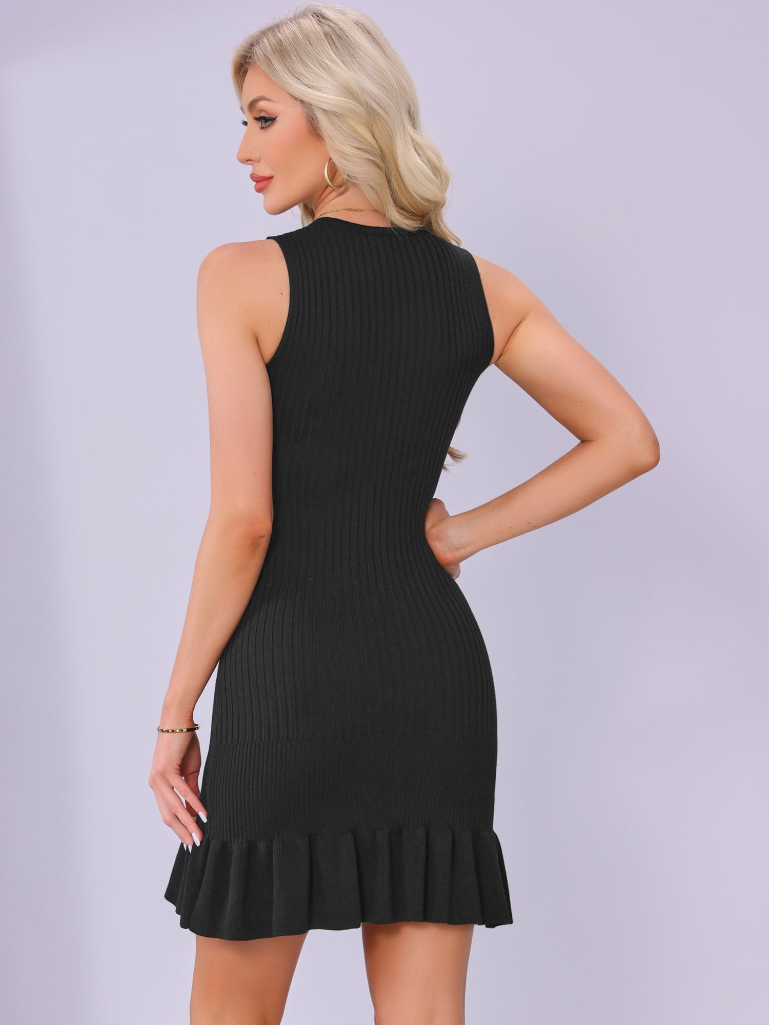 DARING DIVA Ruffle Ribbed Sleeveless Knit Bodycon Tank Mini Dress XL Black