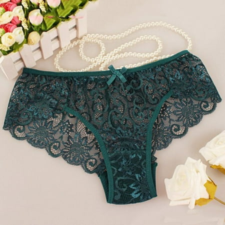 

ZDD- Women s Sexy Full Lace Panties S-XL 5Colors High-Crotch Transparent Floral Bow Soft Briefs Underwear Culotte Femme green M
