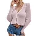 thumbnail image 2 of Cropped Cardigan Sweaters for Women 2025 Long Sleeve V Neck Button Open Front Knit Sweater Cardigan Bolero Tops, 2 of 5