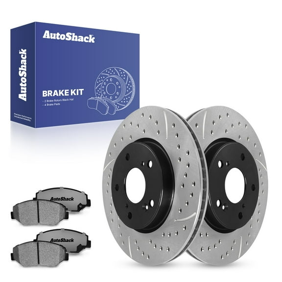 AutoShack 11.09" (281.8 mm) Front Vented Drilled & Slotted Brake Rotors E-Coated   Ceramic Brake Pads | Replacement for 2014-2015 Honda Civic | 6-PC Brake Kit | ShadowGuard