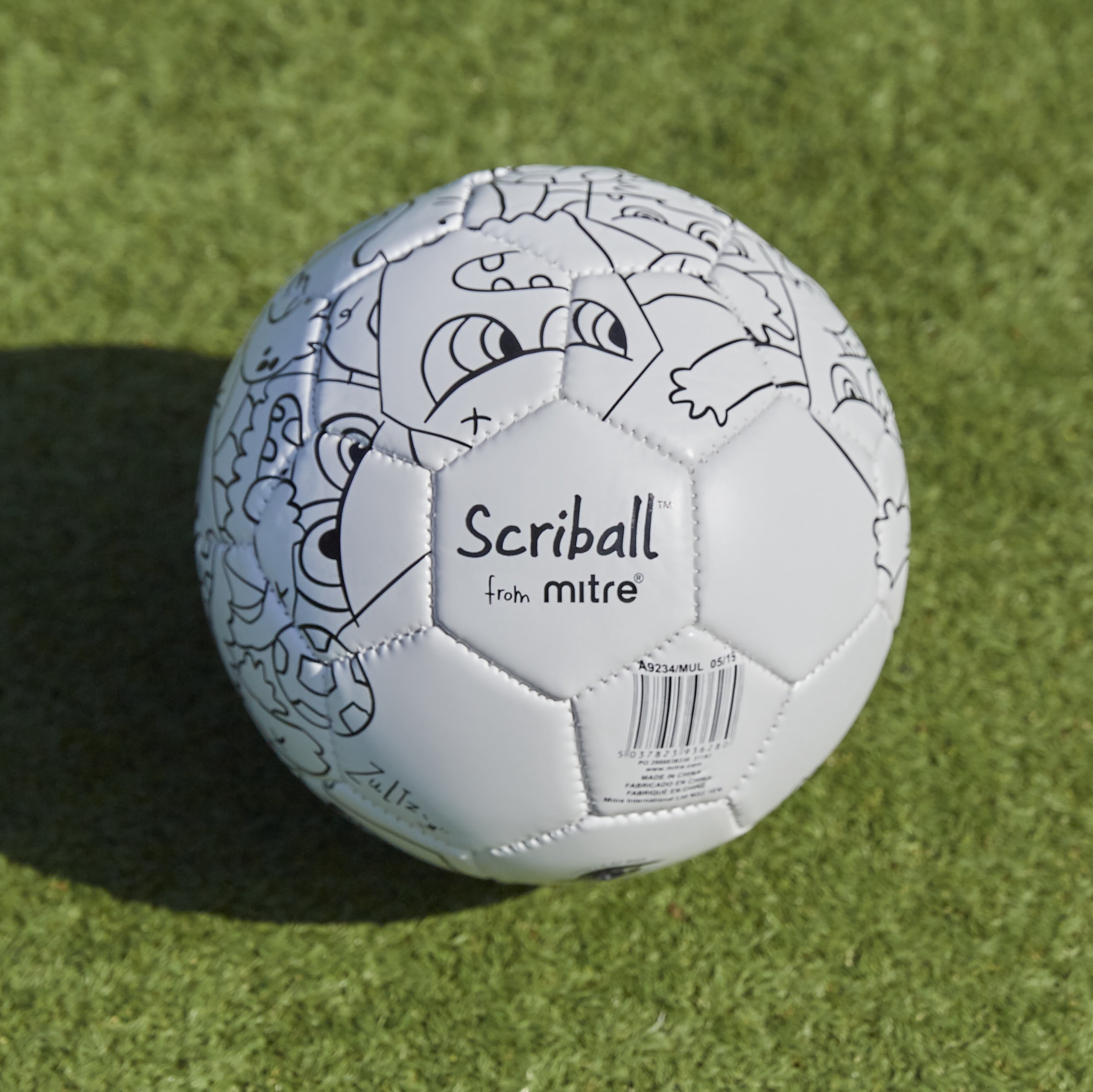 Mitre Scriball Kids Coloring DIY Soccer Ball, Pump, & Display Stand - Mini Soccer Ball with 5 Markers - 3 Fun Character Designs - Creative Soccer Toy for Kids