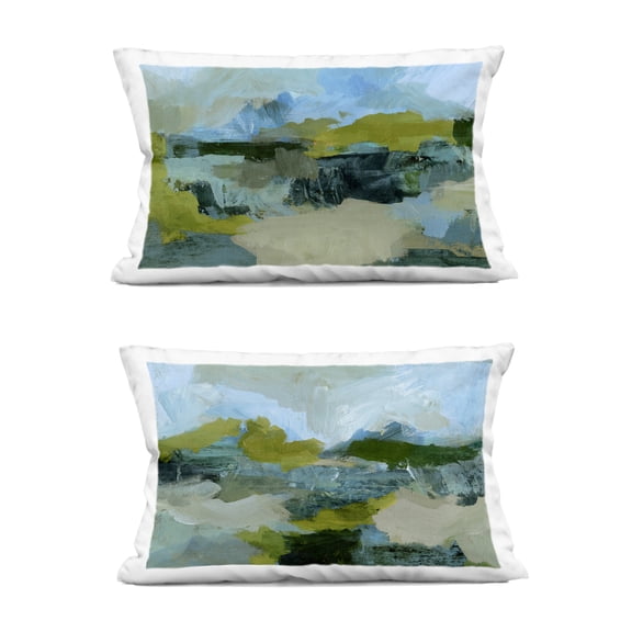 Stupell Industries Abstraction with Green Details 14" x 20" Abstract Abstract Polyester Decorative Pillow Set, Zip Closure 2 Count
