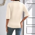 thumbnail image 5 of Women's Knit Polo Sweater, Notch V-Neck 3/4 Sleeve Lightweight Pullover Pullover for Casual Office Commute & Dating, Beige, S, 5 of 7