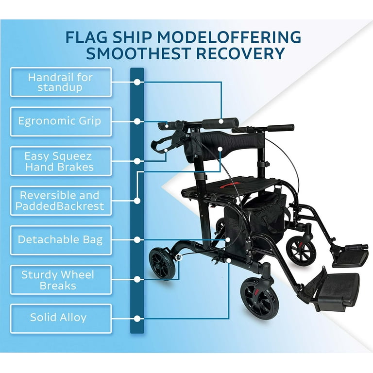 Purstability 2-in-1 Rolling Rollator Wheelchair Walker - Walmart.com