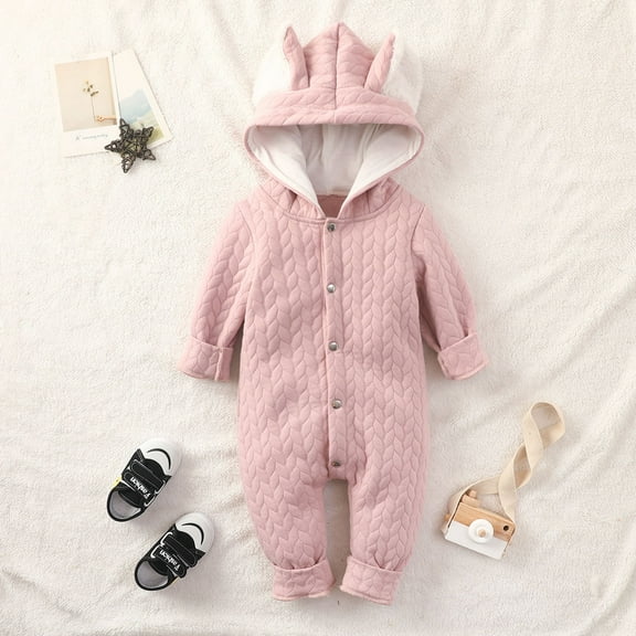 EINCcm Animal Romper, Long Sleeve Hooded Jumpsuit, Fall And Winter Cute Outfit Clothes, for Newborn Baby Toddler Boys Girls Pink 12-18 Months