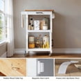 thumbnail image 3 of Rolling Kitchen Island Cart with Rubber Wood Countertop, Mobile Storage Cart Featuring Drawer, Cabinet, Shelf and Side Hooks, Compact Microwave Stand for Small Kitchen Spaces, White, 3 of 8