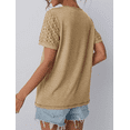 thumbnail image 4 of Women's Lace Trim T-Shirt, Casual Loose Fit, Round Neck, Short Sleeve Top – Available in Burgundy and Brown, 4 of 5