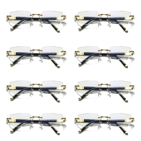 8 Pairs Mens Diamond Shape Rimless Blue Light Blocking Reading Glasses Metal Readers  0.75