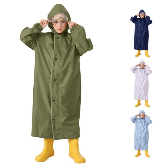 Children's Raincoat With School Bag Cover, Hooded Solid Color Long Raincoat For Boys Girls Students