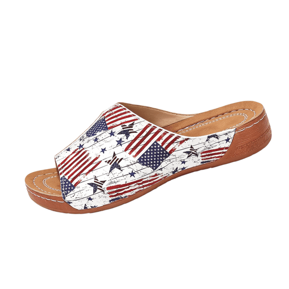 OIOLOYJM Sandals for Women Arch Support American Flag Patriotic Non Slip Chunky Platform Slide Sandals Comfortable Soft Sole Lounge Slippers White 42(US-9/UK-7)