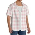 thumbnail image 4 of Gaeub Pink Checkboard Men's Lapel Short Sleeve Shirt, Relaxed Fit Shirt, Soft and Breathable for Outdoors Party Travel - XX-Large, 4 of 7