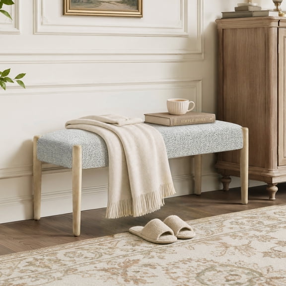 Usaint Upholstered Bench, Premium Fabric Solid Wood Legs Entryway Dining Bench for Entryway, Dining Room, Bedroom, Beige