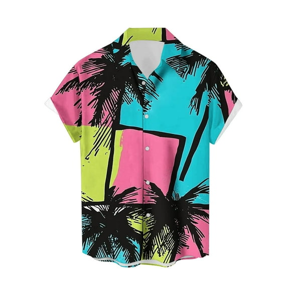 New summer arrivals SSAAVKUY Men's Short Sleeve Hawaiian Shirt Loose Fit, Floral Print Tropical Party Beach Button Down Aloha Shirt Red L