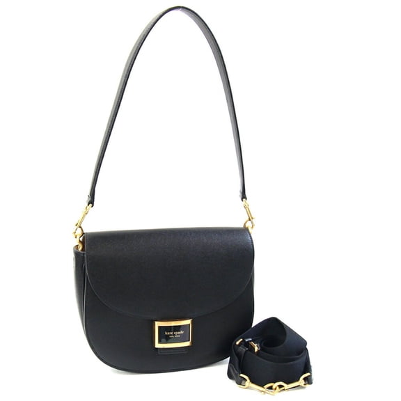 Pre-Owned Kate Spade Katie Convertible Saddle Bag KH057 Black Leather Shoulder... (Good)