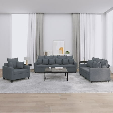 vidaXL 3 Piece Sofa Set with Cushions Dark Gray Velvet