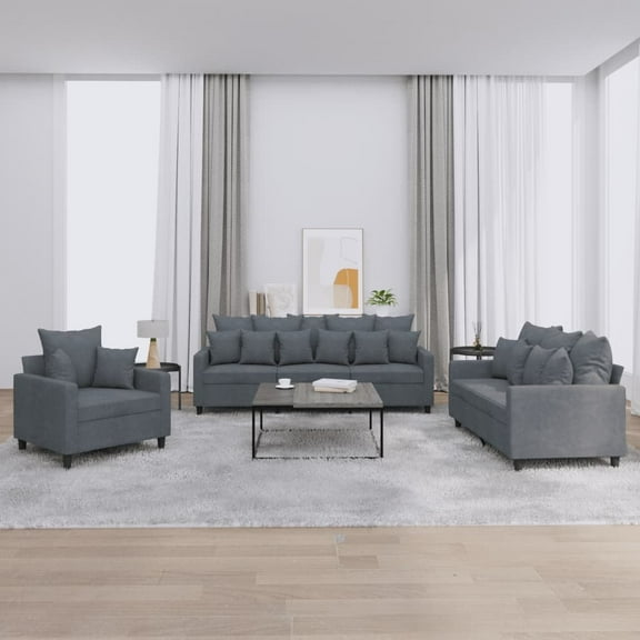 vidaXL 3 Piece Sofa Set with Cushions Dark Gray Velvet