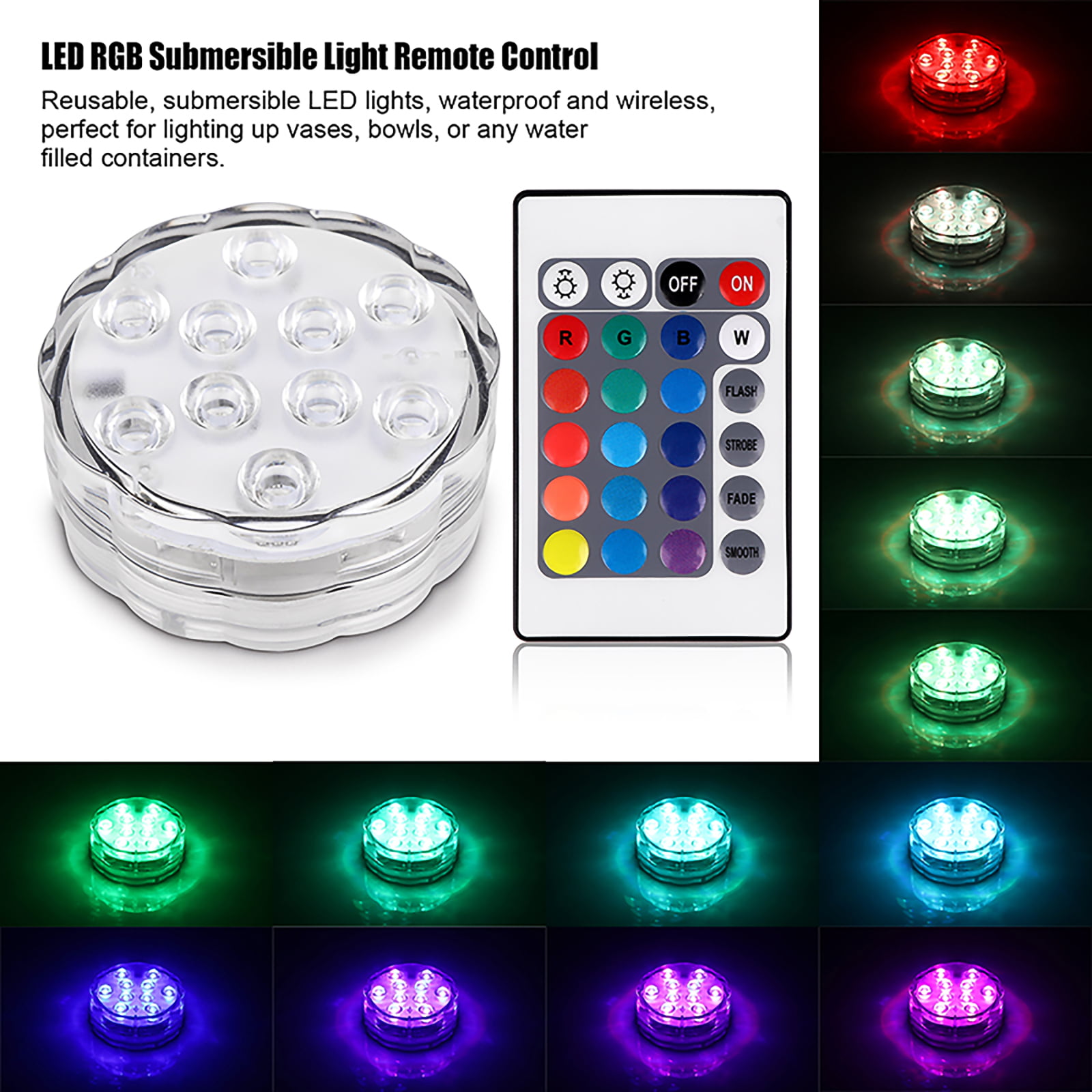 Waterproof 10 LED RGB Submersible Light Party Vase Lamp With Remote Control 