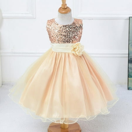 

[BRAND CLEARANCE!!!] 3-10T Girl Sleeveless Sequins Formal Dress Princess Pageant Dresses Kids Prom Ball Gown for Wedding Party (Beige)