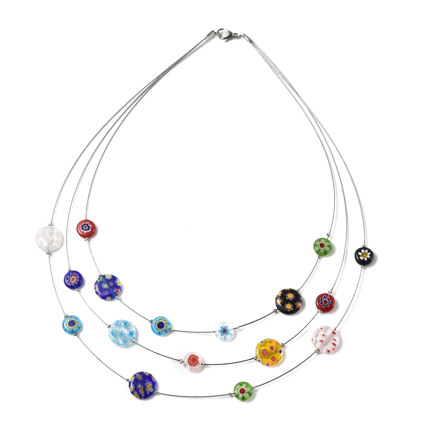 Shop LC Beaded Drape Layered Station Necklace Murano Style Millefiori Glass 18'