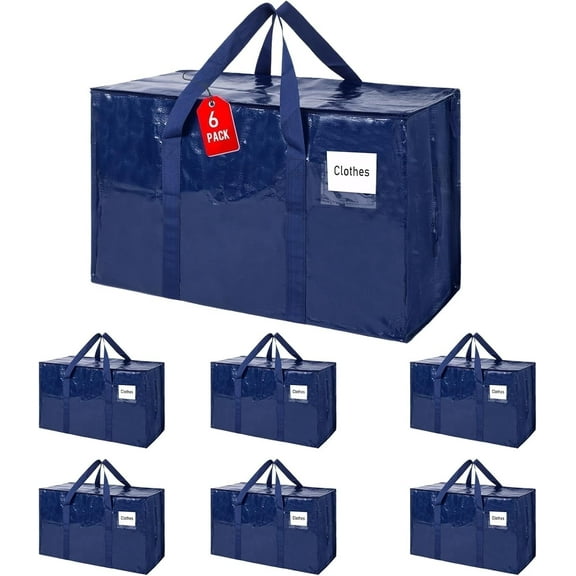 Yonktoo 6 pack Moving Bags Reusable Storage Totes with Zippers and Handles for Clothes Bedding Dorm Travel